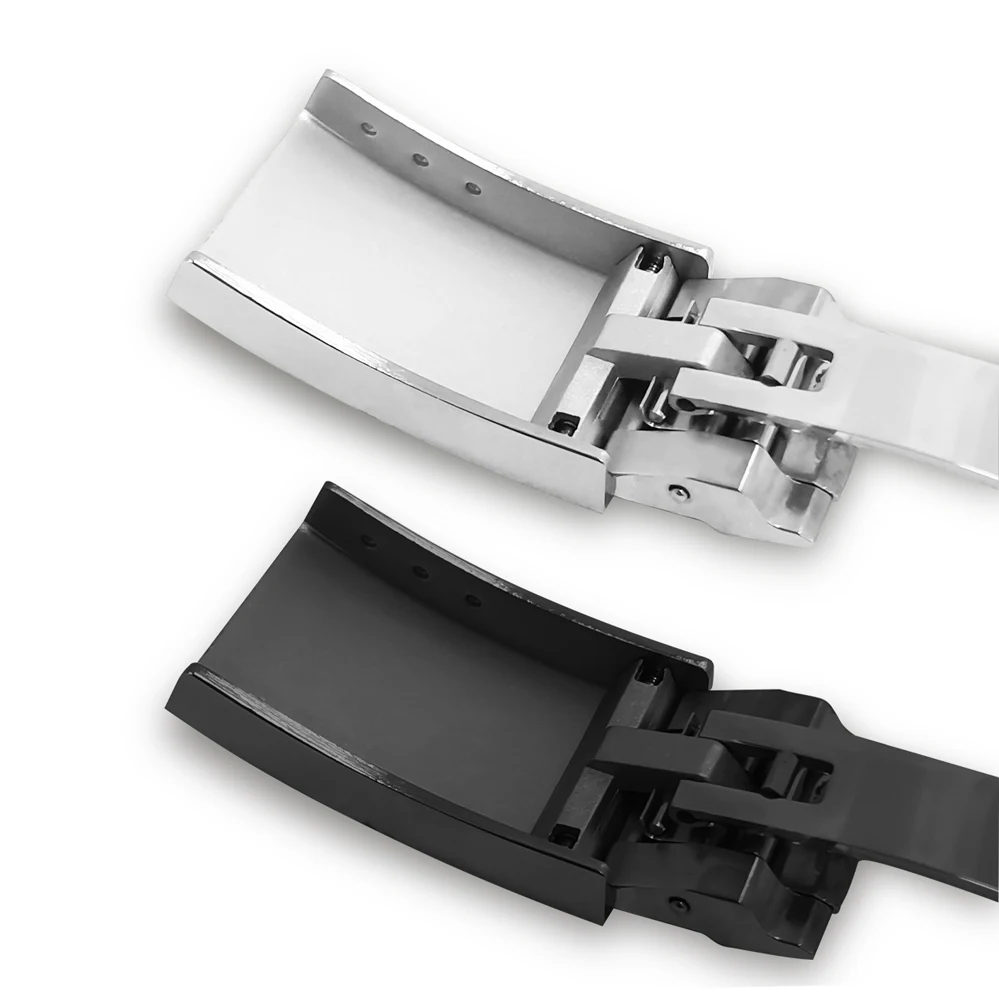 9MM 16MM Black Gold Silver Folding safety stainless steel electroplated watch buckle  silicone strap interface