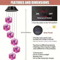 1pc Solar Powered Color Changing Pink Embroidered Ball Flower Wind Chime Light Waterproof Outdoor Night Light Hanging Solar Lamp 3