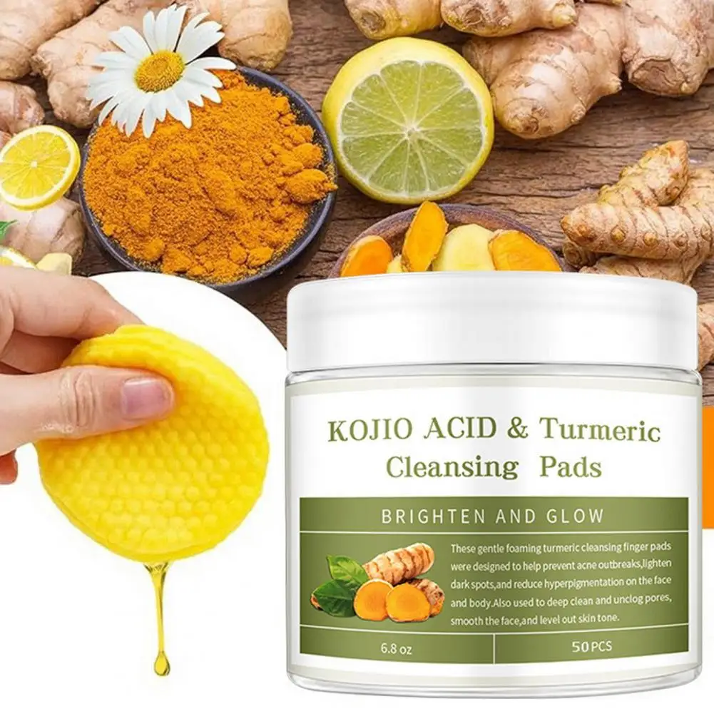 30/50Pcs Kojic Acid Cleansing Pads Dark Spots Makeup Removal Turmeric Gentle Pores Cleaning Exfoliating Face Cleaning Cotton 4