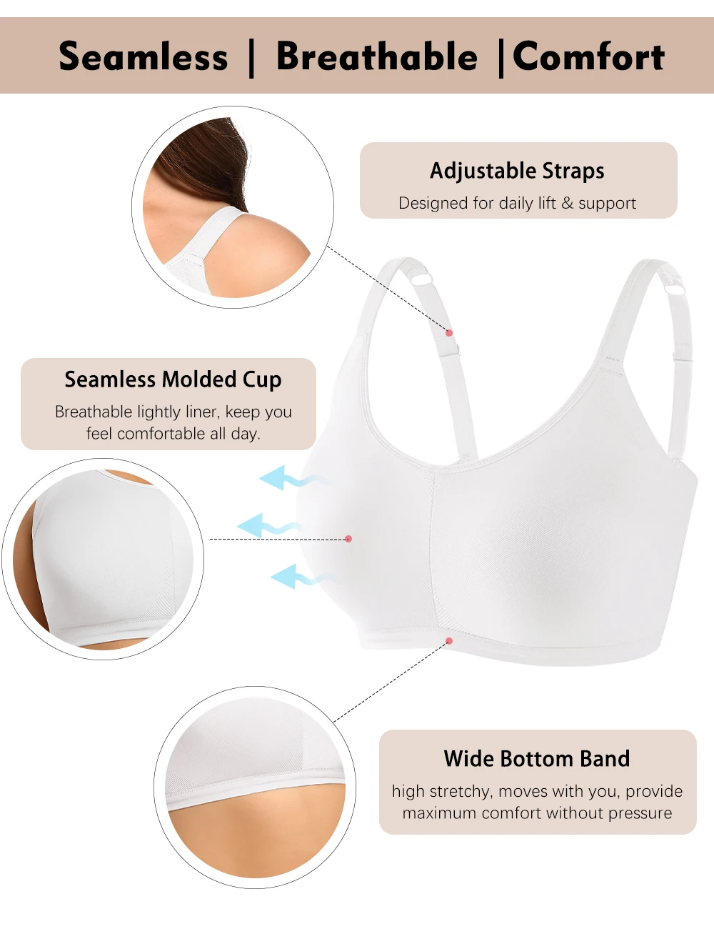 Seamless Bra Women Comfort Wireless Full-Coverage Bras Female Push Up Sexy Lingerie Underwear Wide Shoulder Straps Intimates