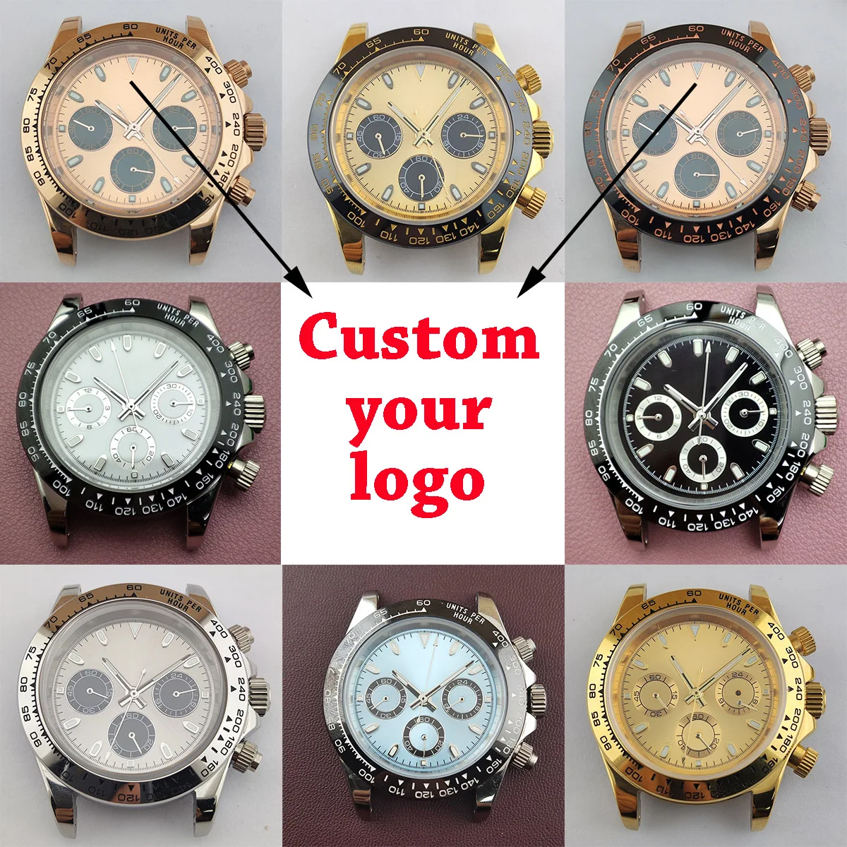 

custom logo watch 39mm case VK63 case 29mm dial Panda dial quartz watch VK63 movement Chronograph watch accessories no nh35 case