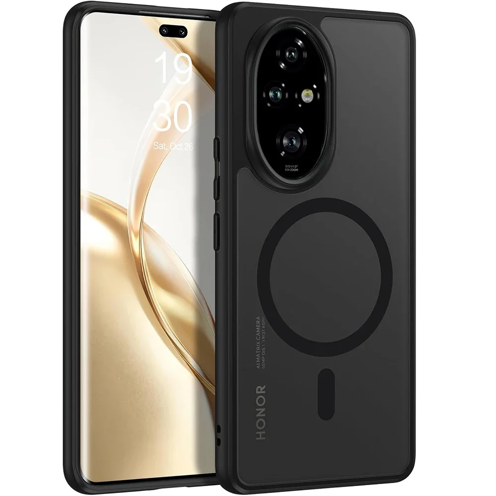 حافظة شفافة لهاتف Magsafe المغناطيسي اللاسلكي للشحن الخلفي غير اللامع من البلاستيك الصلب غطاء ممتص للصدمات ناعم لهاتف Honor 200 200Pro