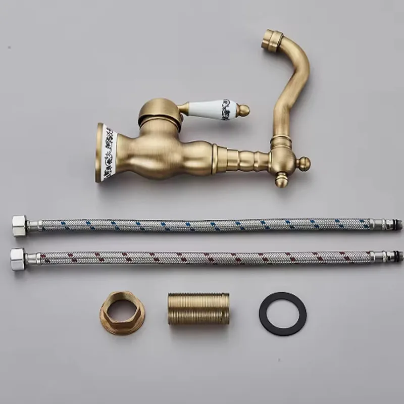 Antique Brass Bathroom Faucet Rotating Spout Basin Sink Mixer Tap Bathroom Kitchen Washing Faucet  Kitchen Taps Washbasin Mixers
