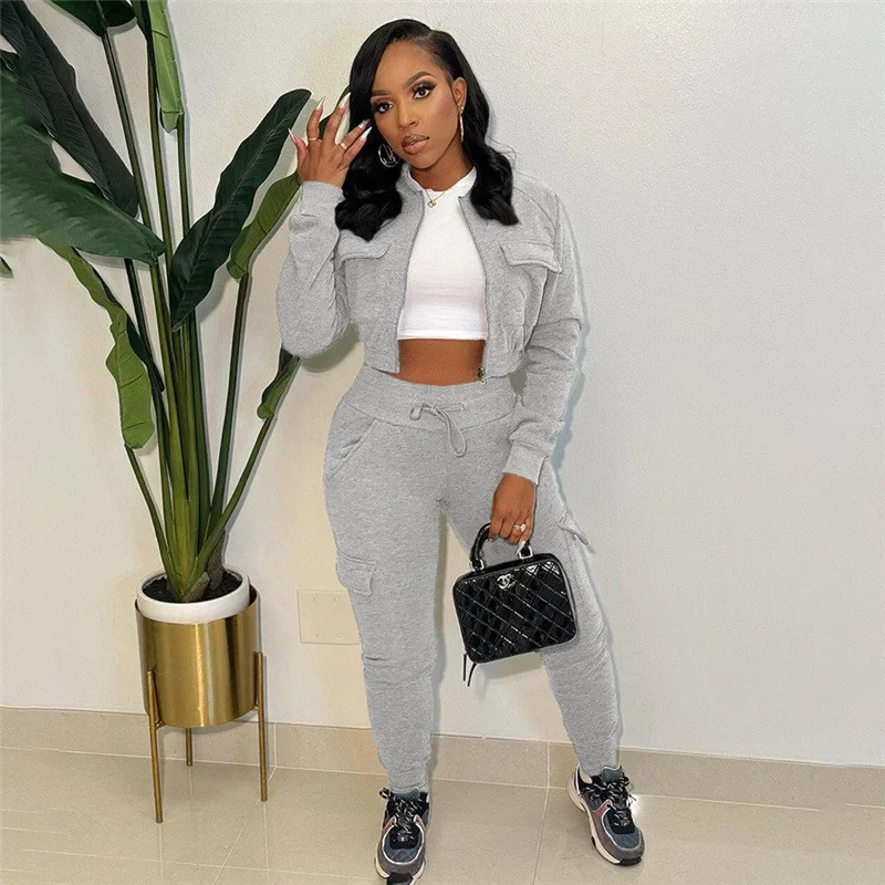 

Повседневный женский спортивный костюм, комплект из двух предметов, куртка на молнии и длинные брюки, однотонная одежда, наряд