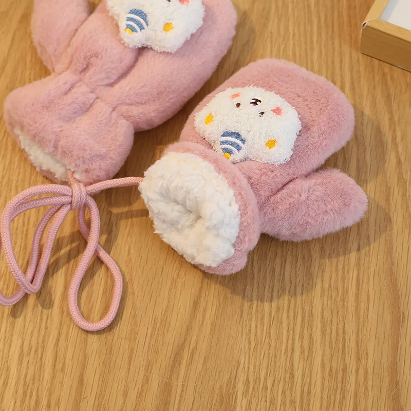 Girls Boys Warm Plush Thick Baby Gloves Winter Plus Coral Fleece Full Finger Gloves for 2-6Y