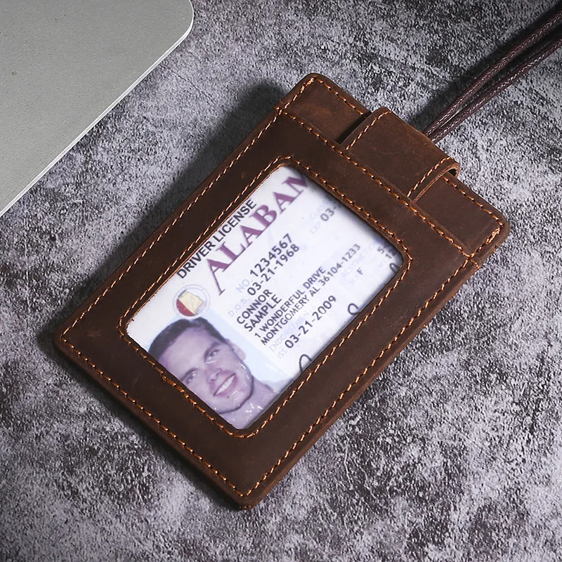Jeemns Multifunctional Card Holder Genuine Leather Cowhide Business Work Name Card Case Id Badge Lanyard Holder Rope