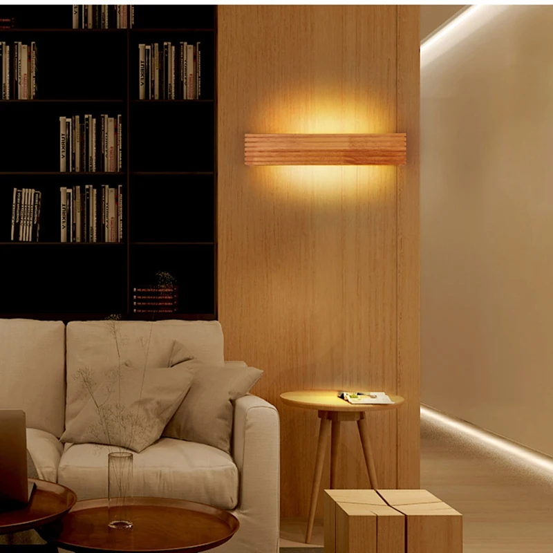 AT51-Solid Wood LED Lamp Bathroom Mirror Cabinet Lamp Bathroom Dressing Table Original Wood Wall
