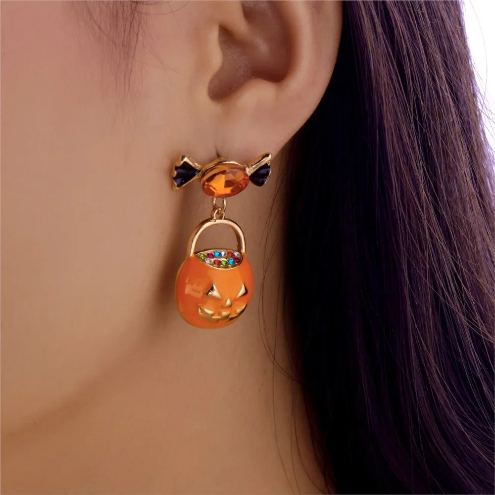 1 Pair Halloween Hoilday Candy Pumpkin Basket Drop Earrings for Women Creative Halloween Festival Celebration Decorations Wear