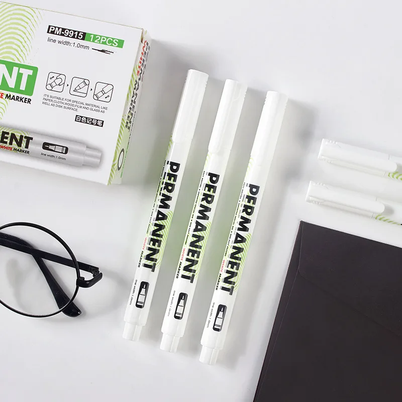 10/12Pcs White Marker Pen Graffiti Pens Waterproof Permanent Tire Painting Notebook Tyre Tread Oily Environmental Pen
