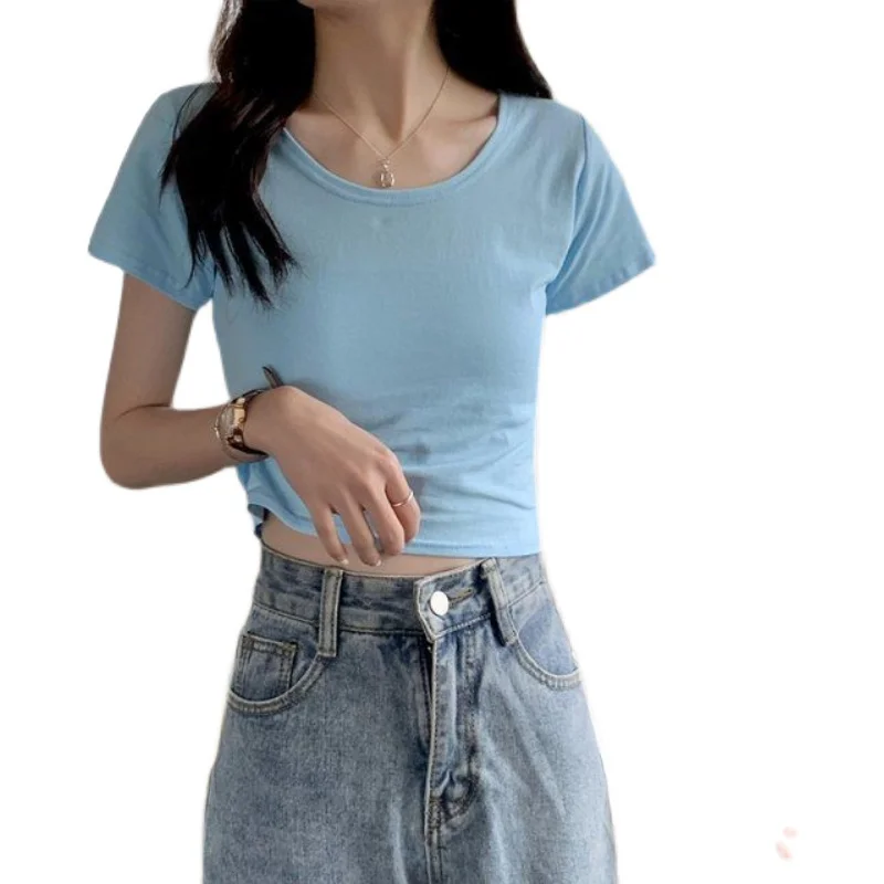 Tankaneo Women's Cropped T-Shirt - Half Sleeve Drop Shoulder Basic Tee, 75% Cotton 25% Spandex