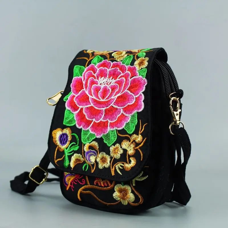 Women Shoulder Bag Travel Pouch Vintage Floral Embroidered Crossbody Zip Bag Embroidered Mobile Phone women shoulder bag crossbody bag