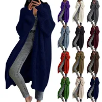 Women's Fashionable Solid Color Long Sleeved Knee Length Knitted Cardigan Fashion Lazy Trend Casual Warm Loose Outwear - Image 5