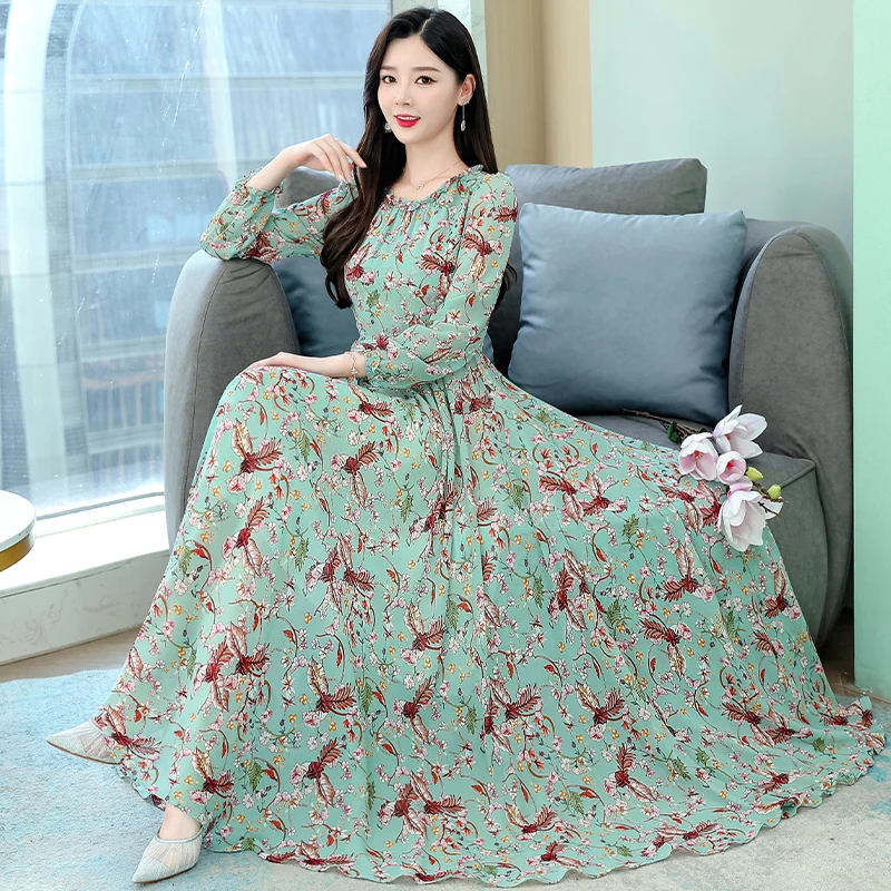 Chiffon Dress Women Dresses Summer 2023 Floreale Vestidos Largos Verano Long Sleeve Tulle Vestidos - AliExpress