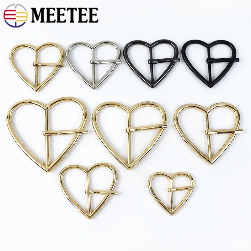 

10Pcs 20-40mm Meetee Metal Buckles Clasp Heart Shape Adjust Roller Pin Buckle for Shoes Bags Belts Garment Rings Accessories