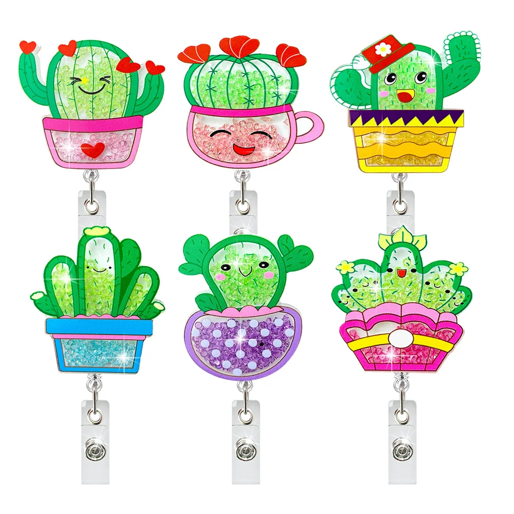 Lovely Cactus Nurse Doctor Hospital Acrylic Badge Reel Retractable ID Badge Holder With 360 Rotating Alligator Clip Name Holder glitter acrylic heart nurse badge reel retractable id badge holder with 360 rotating alligator clip name holder valentine s day