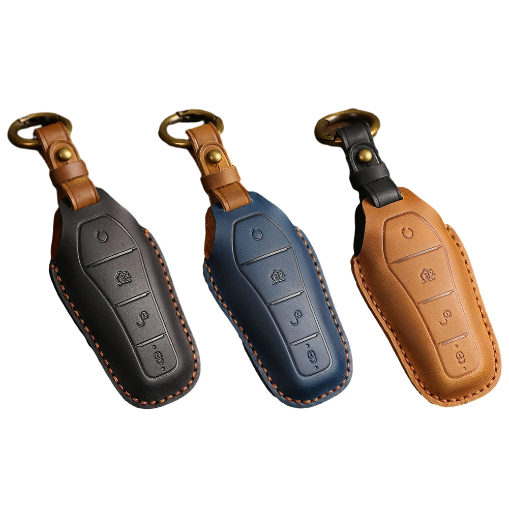 

1pc Leather Car Key Fob Case Shell Fob Cover For BYD Atto 3 Han EV Dolphin 4-Buttons Car Key Cover Decorations