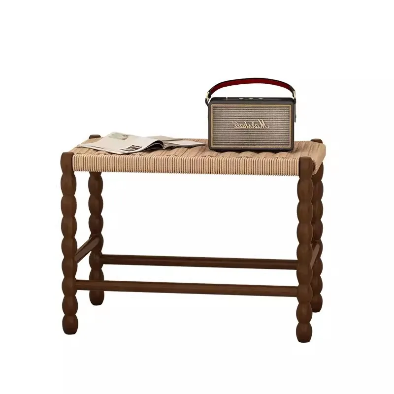 Solid Wood Retro Dining Chair Rope Woven Backrest Designer's Creative Living Room Home Shoe Changing Stool Chairs For Kitchen