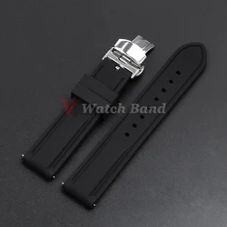 Sporty Waterproof Silicone Watch Band with Quick Release and Butterfly Buckle - 18mm (Black Black)