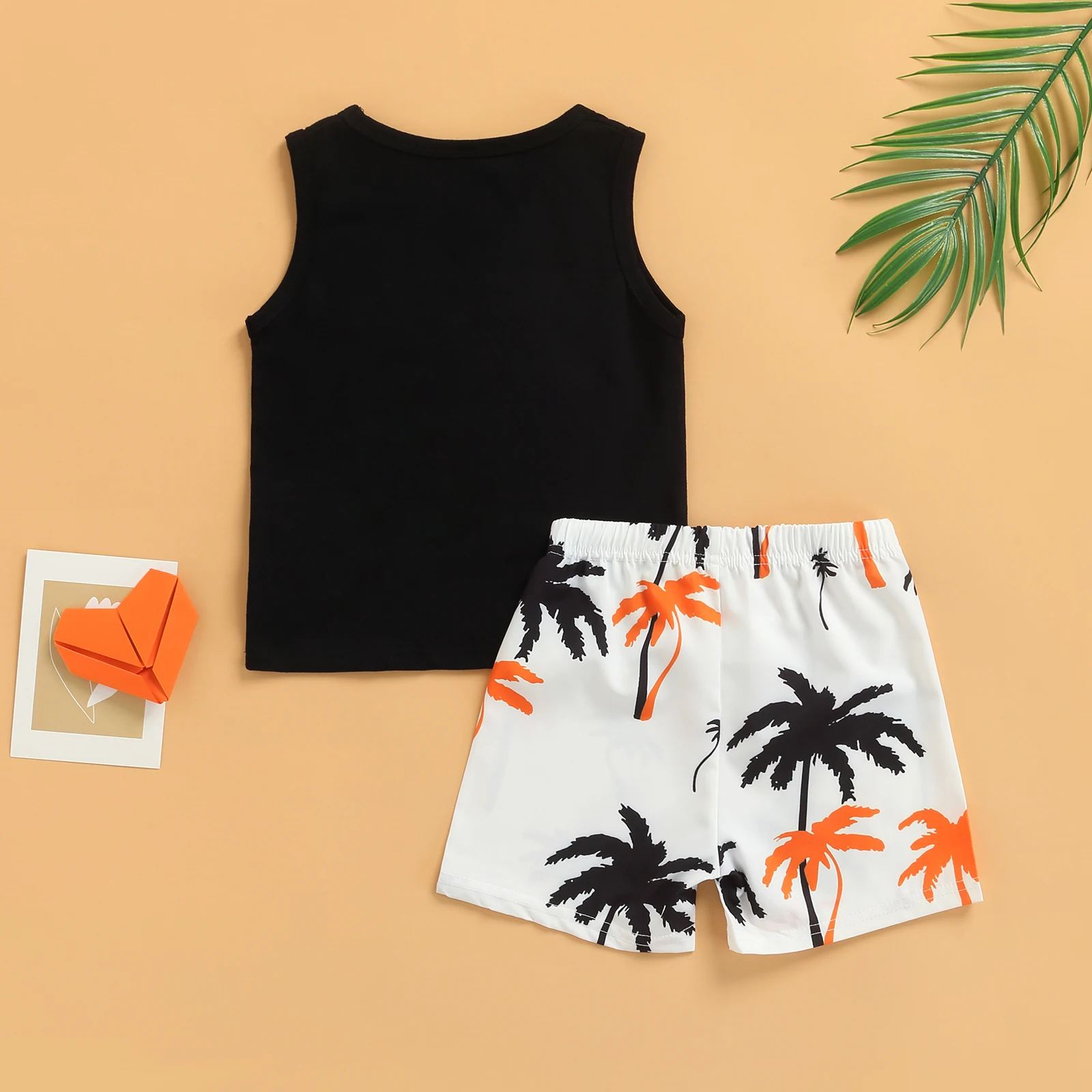 Citgeett Summer Kids Boy Shorts Clothes Set Letter Sleeveless Vest Tops + Tree Printed High Waist Shorts Beachwear Suit