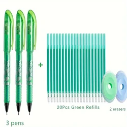 Vibrant Erasable Gel Pen Set - 6 Color Ink, Washable, Smooth Writing Stationery Supplies (Green set)