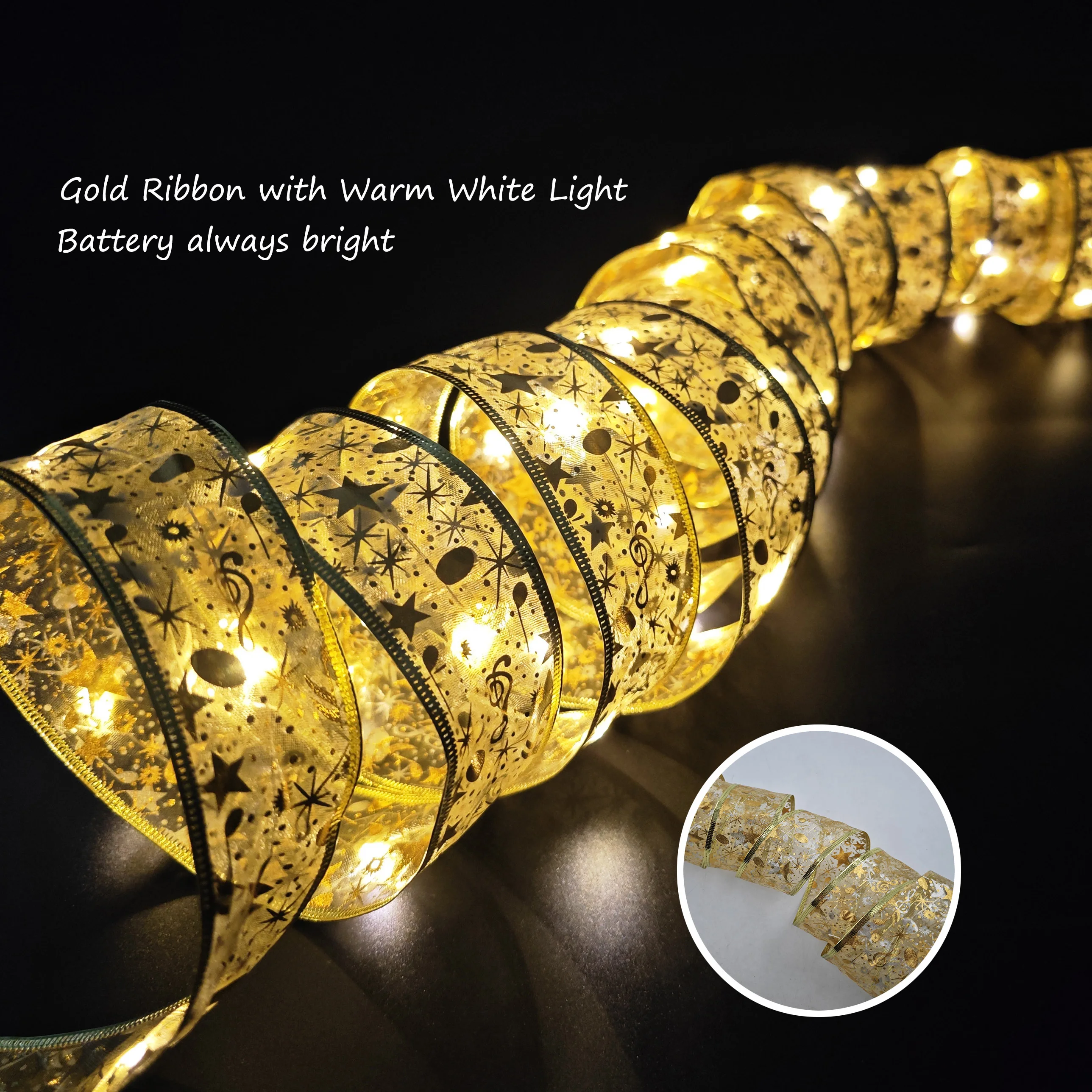 thumbnail image 1 of 2024 LED coloridos lazos de encaje DIY decoraciones para árboles de Navidad Liquidación de decoración navideña de lujo Lazos de regalo de cinta dorada LED Diy, 1 of 5