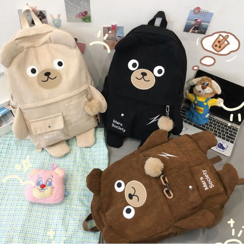 

Leisure Cute Bear Backpack Hot Sale Fashion Korean Kawaii Bags Large Capacity Corduroy Schoolbag Girls