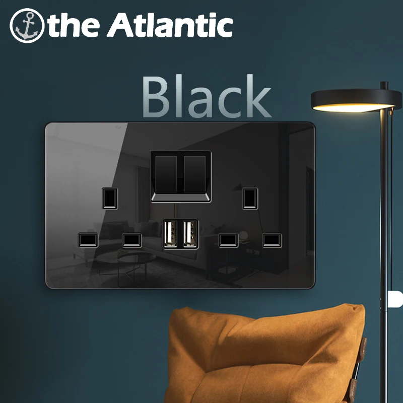 Black Glass Panel Light Switch With Led Indicator Uk Wall Socket With