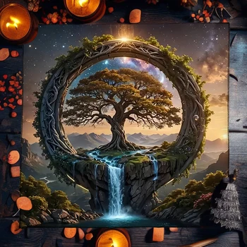 🌙 Tree of Life Tarot Altar Cloth – Starry Sky & Waterfall Design 5