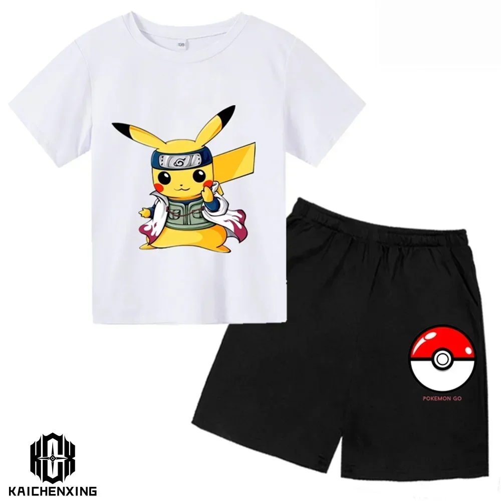 Letnia moda Pokemon t-shirt + spodnie zestawy dwuczęściowe dla dzieci ubranka dla dzieci harajuku Baby Boys Pikachu spodenki rękaw