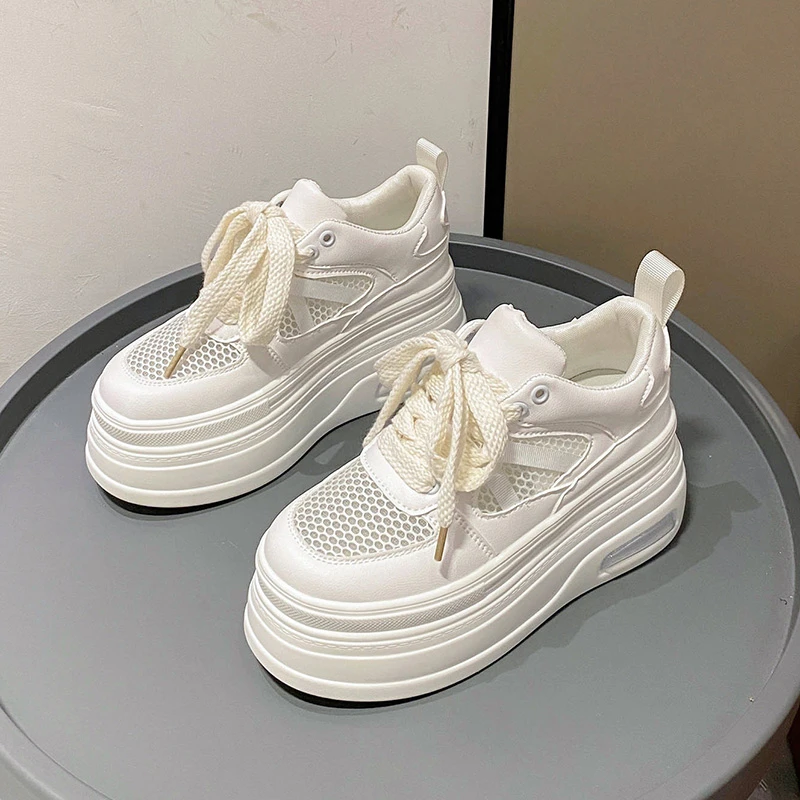 8CM Thick Bottom Women Sneakers New 2024 Spring Summer Lace