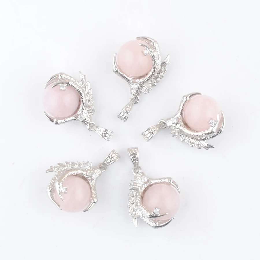 

10Pcs Pink Rose Quartz Stone Pendants Dragon Claw Wrapped Round Ball Gemstones Reiki Chakra Classic Fashion Jewelry AN3106