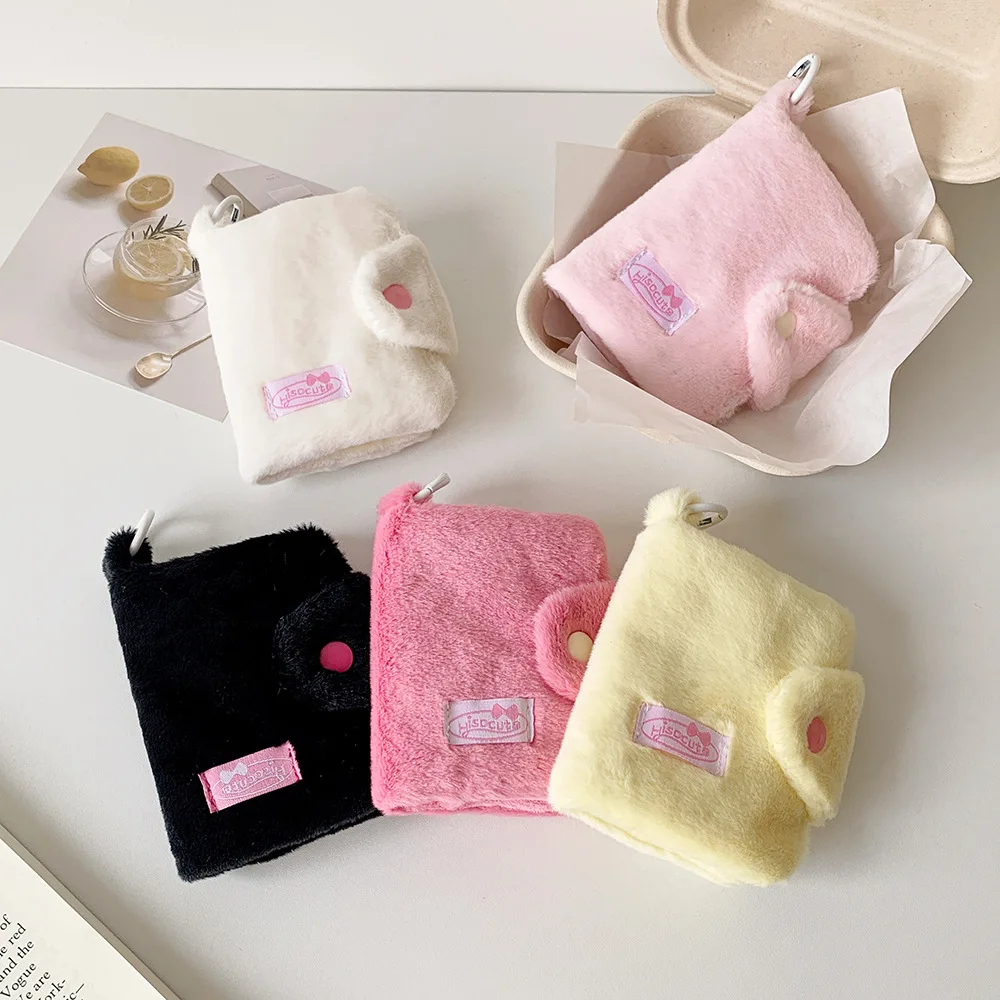New Girl Style Kawaii Coin Pouch Ins Cute Plush Candy Color Card Holder Mini Air Pods Organizer Keychain Decoration