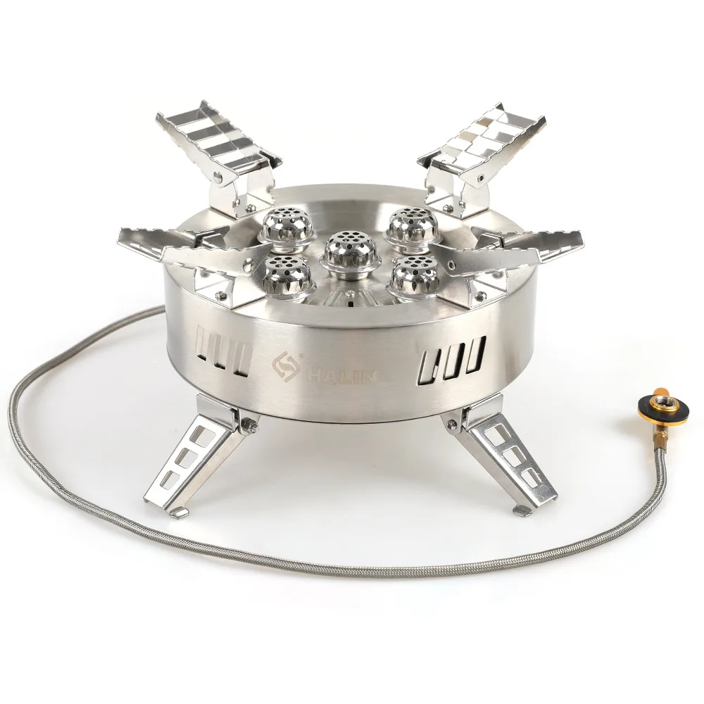 

Stainless Steel Portable Foldable Gas Stove Large Outdoor Picnic Camping 5-Head Tourist Strong Fire Gas Burner BBQ Cookware