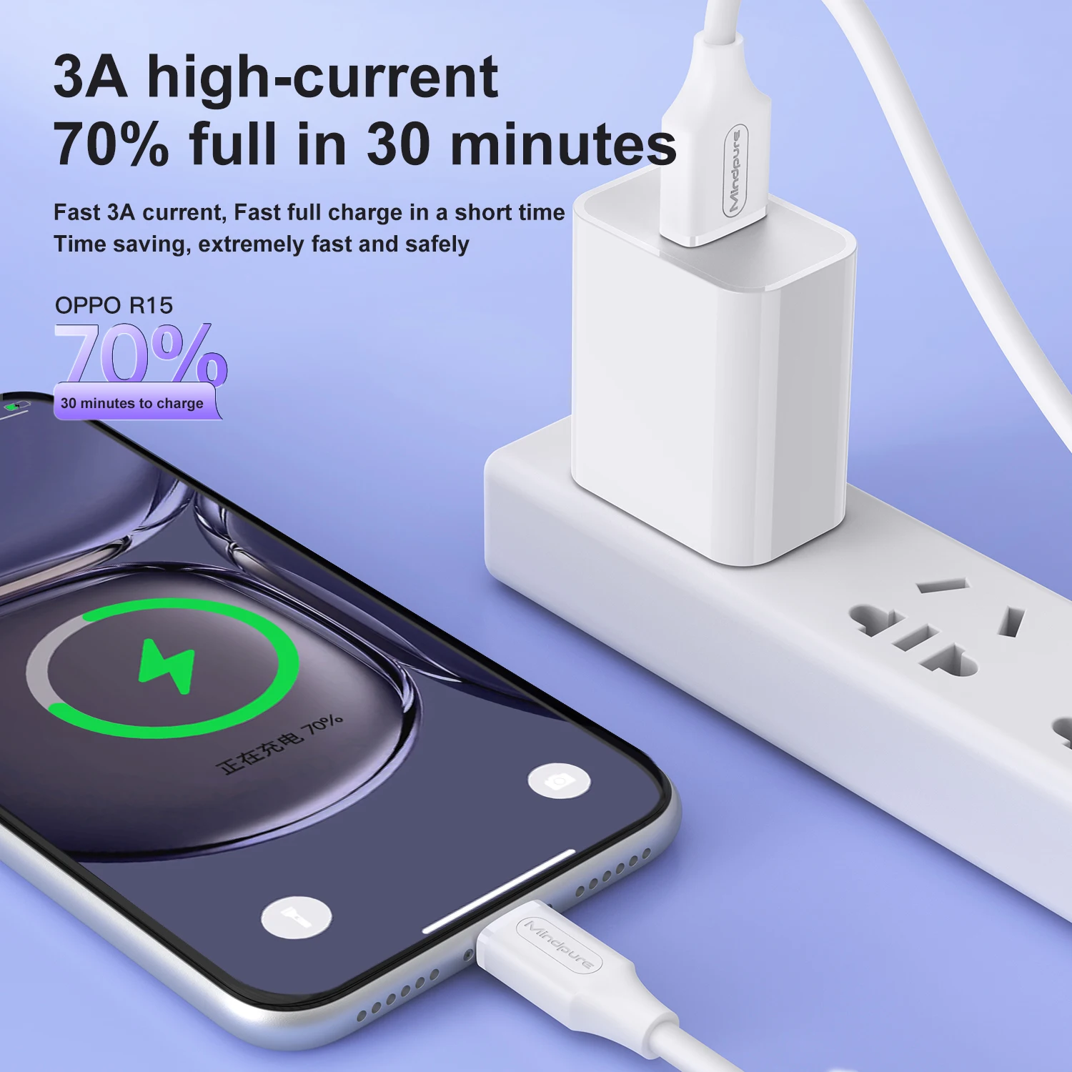 Mindpure Micro USB Cable 3A Fast Charging USB Phone Charger