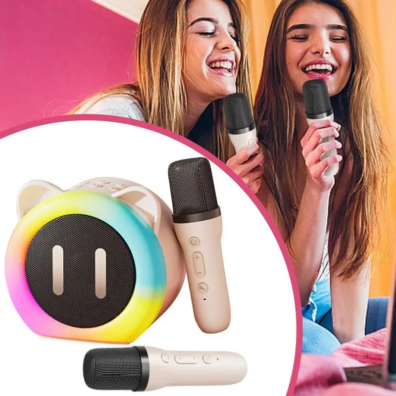 Portable Karaoke Machine RGB Color Light Wireless Karaoke Speaker With Cute Ears RGB Lighting Wireless Speaker Microphone Set 2