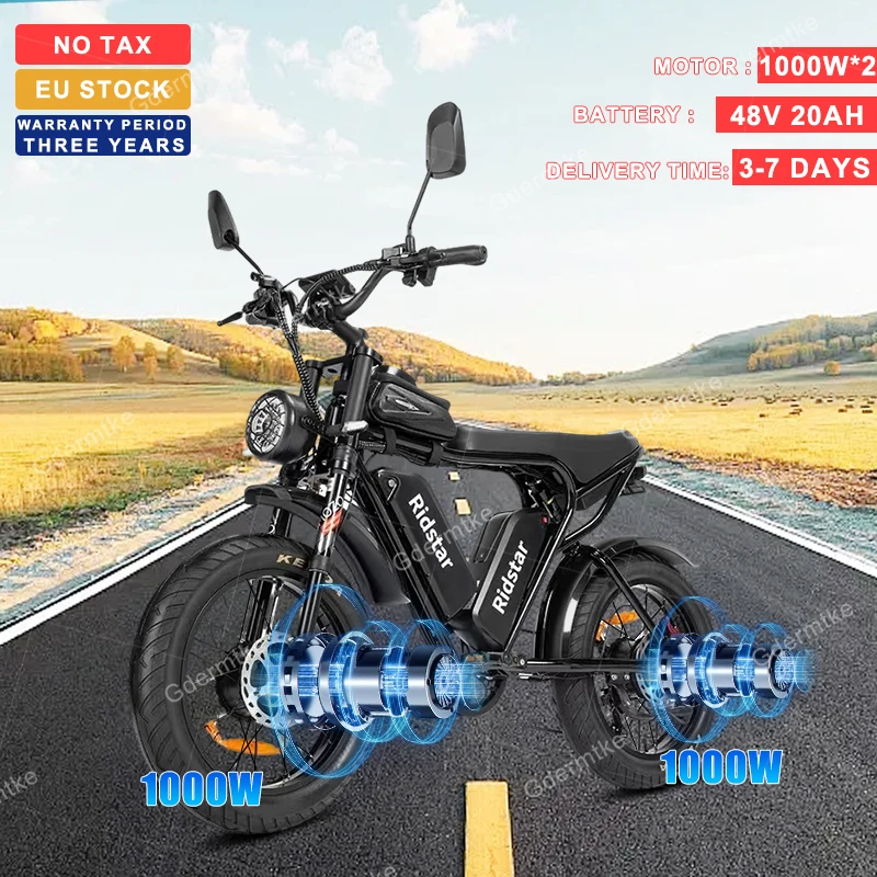Eu Stock Ridstar Q20 Ebike 2000W 52 V40Ah Bicicletta Elettrica A Doppia Batteria Life120Km Mountain Off-Road 20X4.0 Fat Tire Bici Elettrica