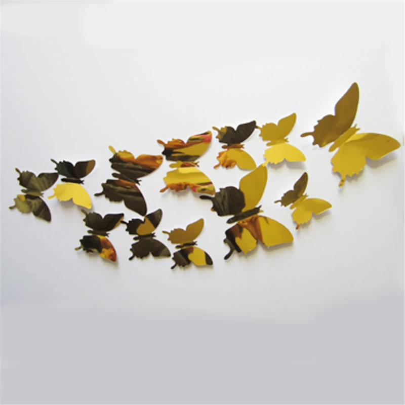 12pcs/Pack Three-Dimensional Mirror 3D Colorful Butterfly Wall Pasted Bedroom Living Room Household Decoration