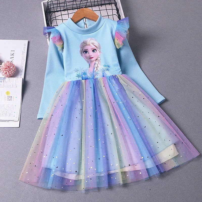 

Frozen Girls Long Sleeve Dress Gauze Skirt Disney Party Dresses for Girls Queen Elsa Cosplay Princess Dress Children Cothes Girl