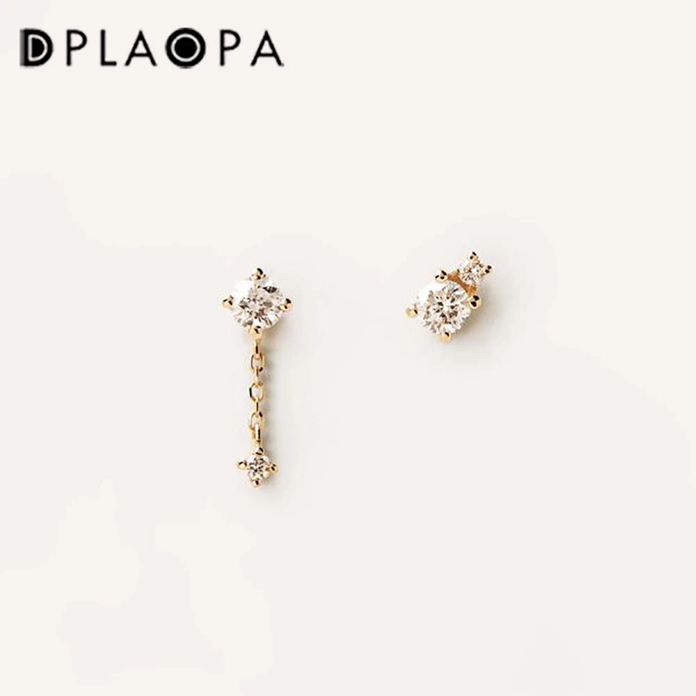 Dplaopa 100% 925 Sterling Silver Stud Earring Chain Cz Zircone Luxury Piercing Clips Pendientes Fine Jewelry Gift