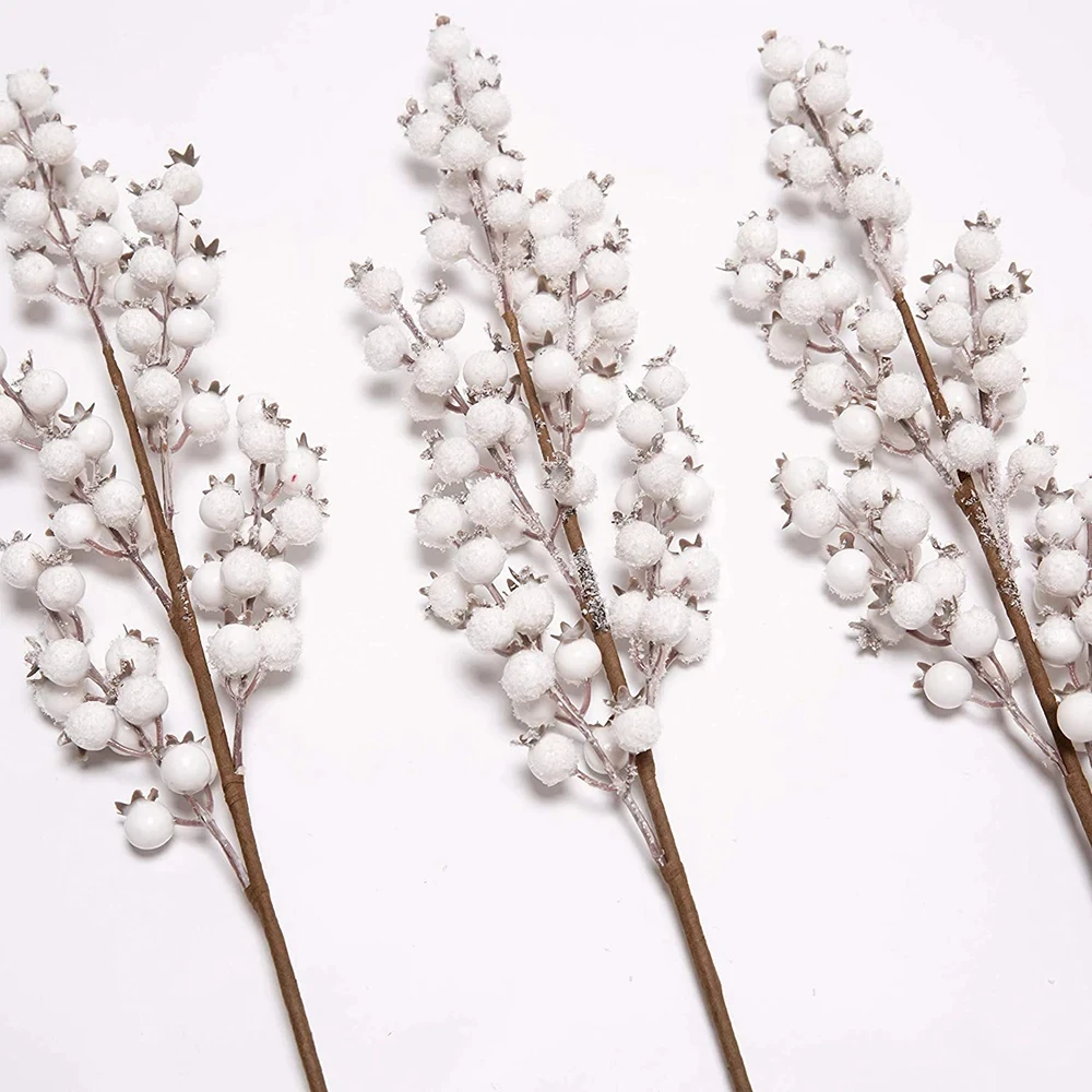 1Pcs Artificial White Berries Stems Christmas Berry Branches for Flowers  Arrangements&Home DIY Crafts Fake Snow Tree Decorations