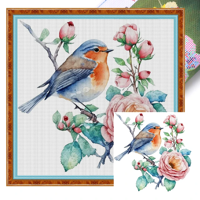 Kit de Broderie Complète en Fil de Coton 18ct, Kit de Point de Croix avec Animaux Imprimés 5