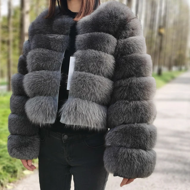 ????????豪華 grey fur coat ????