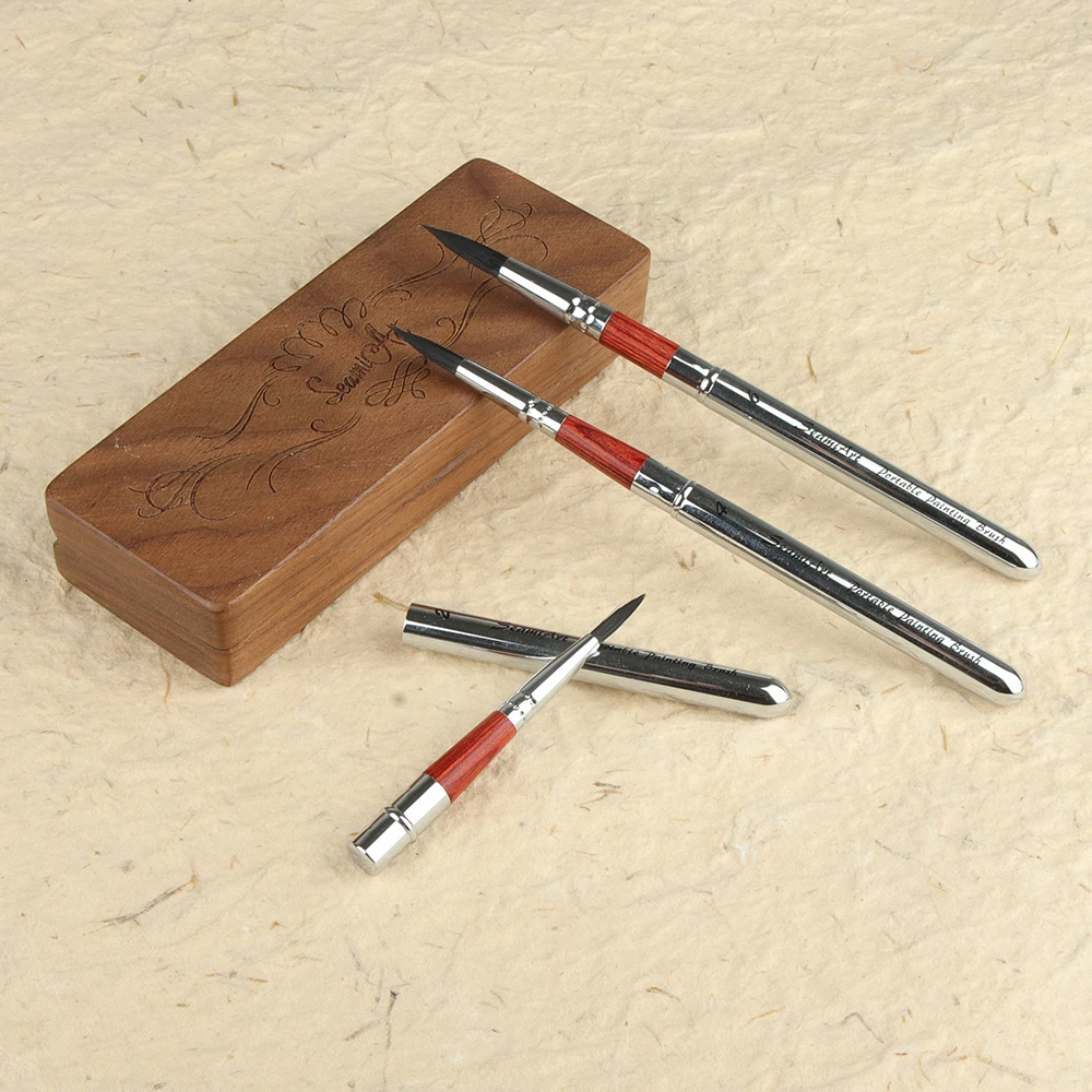 SeamiArt 3pcs/Set Painting Brushes With Portable Pu Brush Bag DivIsible Short Holder Watercolor Journal Paint Brush 3