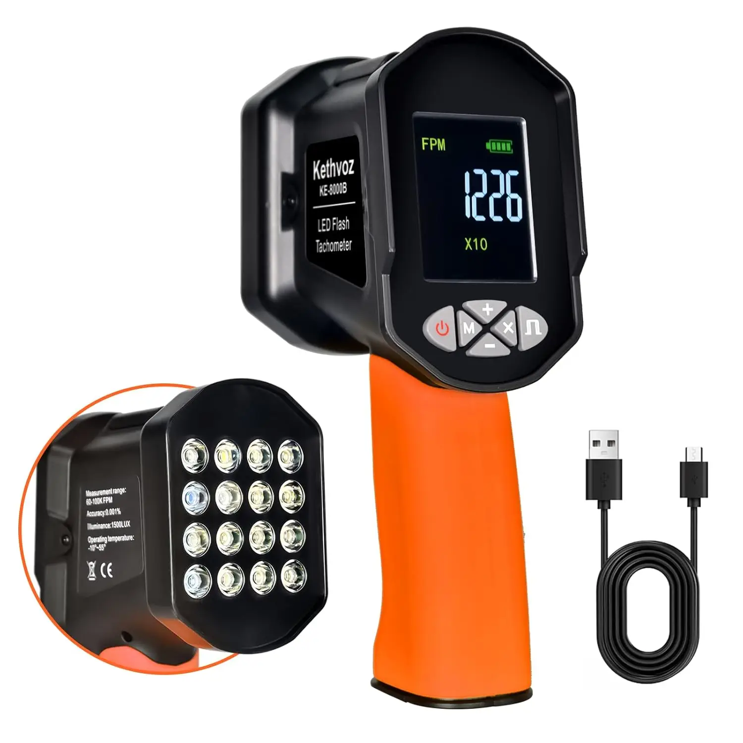 Stroboscopio Digitale LED AP-8000B - Tachimetro Senza Contatto 60-100000 RPM, Ricaricabile USB, Per Ventole, Motori, HVAC, Con 16 LED Regolabili