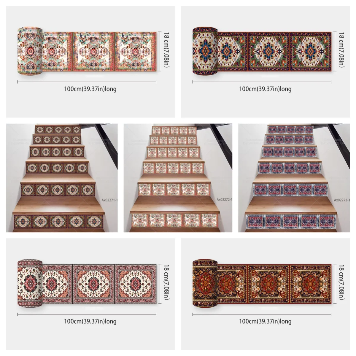 Persian Rug Stair Riser Stickers 100x18cm Self-Adhesive Removable Riser ...