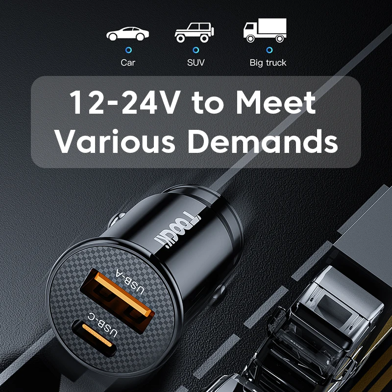 Car Charger Toocki Car Charger USB C Fast Charger 45W 24V 5A Quick Charge for iPhone 12 13 14 Pro Xiaomi Samsung QC4.0 Truck PD Car