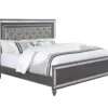 Modern Glam Style Upholstered Headboard Button Tufting Glass Inlay 1pc King Size Panel LED Lights Bed Gray Faux Leather Finish S 2