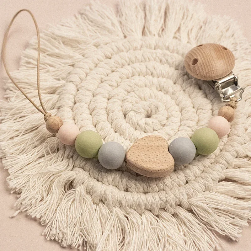 Pacifier Clip Pacifier Chain Pacifier Accessories Teether Clip Baby Silicone Accessories Name Wooden Personalized Baby Pacifier Chain Silicone Bead Dummy Nipple Holder Guard Teether Pendant Newborn Gift Stuff