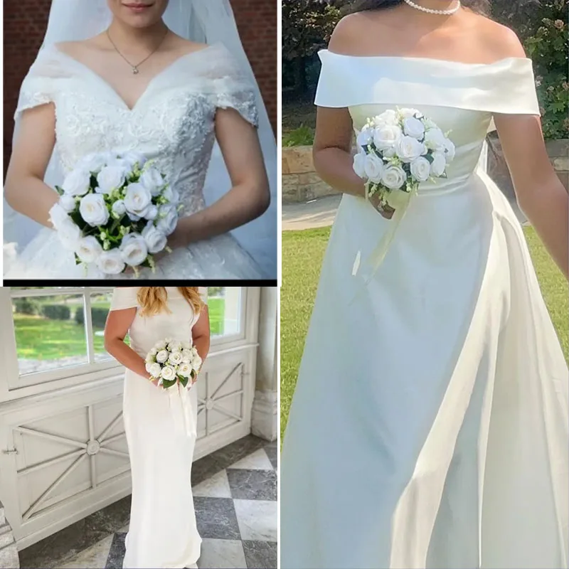 White Silk Wedding Bouquet Set 4