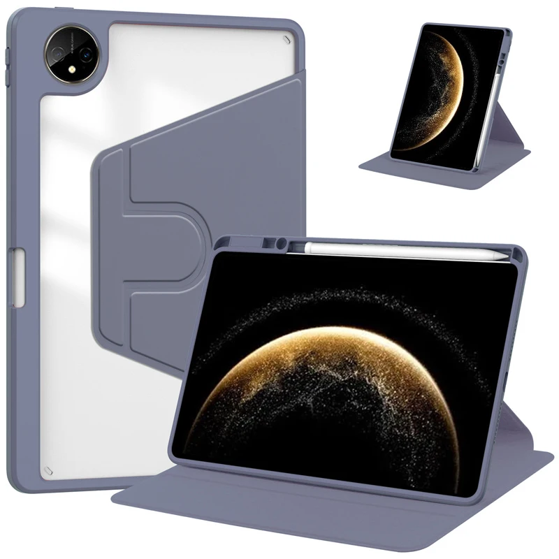 Enhanced 360° Rotating Acrylic Clear Tablet Case with Pen Holder